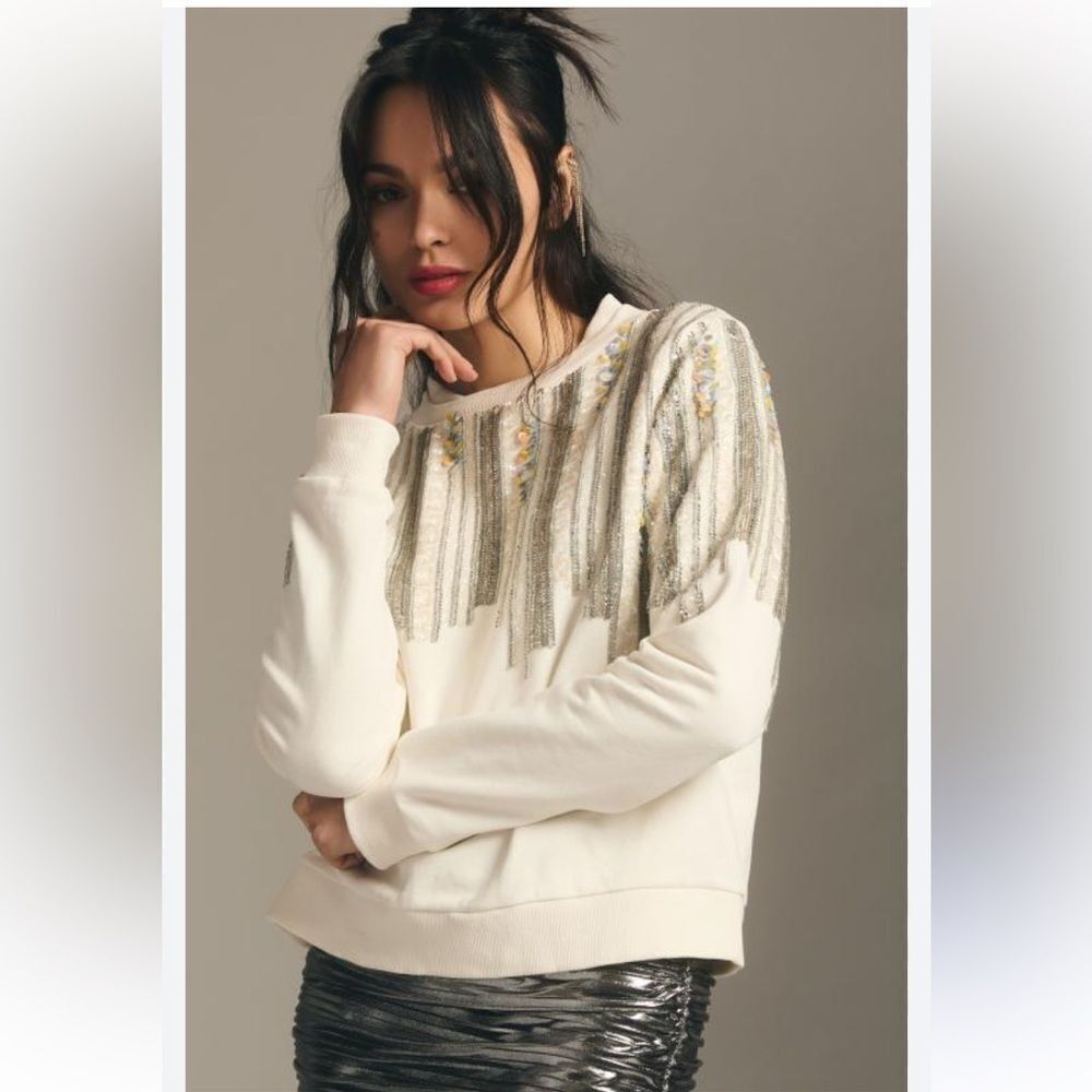 By Anthropologie Let Me Be Disco Sequin Sweatshirt Small